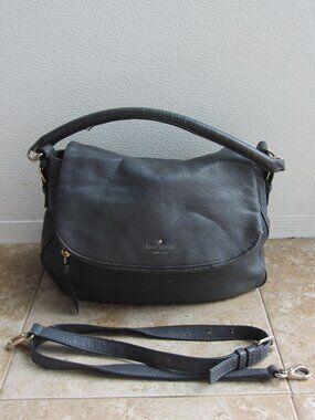Kate Spade New York Gray Leather Fold Over Convertible Shoulder Crossbody Purse